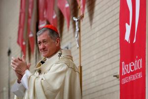 The cardinal claps during Mass. (Karen Callaway/Chicago Catholic)