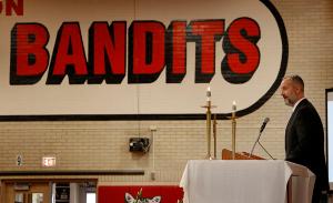 Scott Kier, superintendent of Lasallian education at Christian Brothers of the Midwest, gives remarks following Mass. (Karen Callaway/Chicago Catholic)