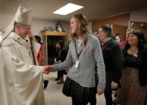 Cardinal Cupich greets students following Mass. (Karen Callaway/Chicago Catholic)