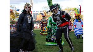 Aztec dancers perform during the Day of the Dead celebration at St. Procopius Parish on Oct. 31, 2021. (Karen Callaway/Chicago Catholic)