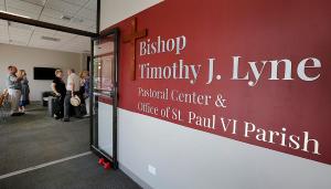 The entrance to the new pastoral center. (Karen Callaway/Chicago Catholic)