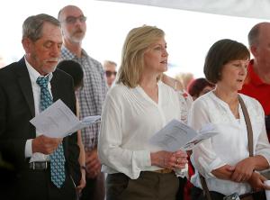 Parishioners, along with Bishop Lyne's family members, gather for prayer during the event. (Karen Callaway/Chicago Catholic)