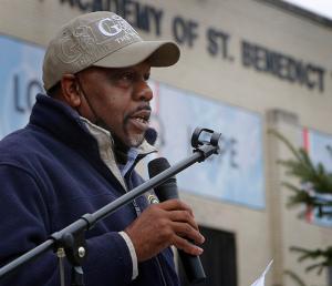 Deacon Leroy Gill says the opening prayer. (Karen Callaway/Chicago Catholic)