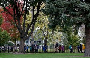 Students circle the neighborhood surrounding the school. (Karen Callaway/Chicago Catholic)