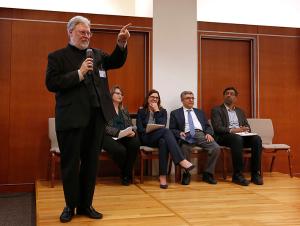 Father Thomas Baima acknowledges someone asking a question on March 25, 2019 during a public session of the National Catholic-Muslim Dialogue at Catholic Theological Union in Chicago. (Karen Callaway/Chicago Catholic)