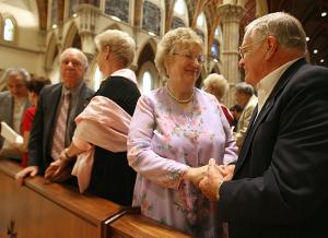 NOW: Dorry and Earl Dahl, members of St. John the Evangelist Church in Streamwood, renew their vows at the annual Golden Wedding Anniversary Mass at the cathedral on Sept. 9. (Karen Callaway photo)