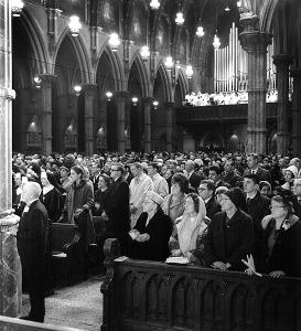 THEN: worshippers pack the cathedral for Midnight Mass in 1949. (Chicago Catholic file photo)