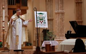 Bishop Robert Casey, vicar general of the Archdiocese of Chicago, gives the homily during the Liturgy of the Word at the Rite of Reception at Holy Name Cathedral in Chicago on Oct. 6, 2023. Bishop Kevin Birmingham passed away unexpectedly Oct. 2, 2023. (Karen Callaway/Chicago Catholic)