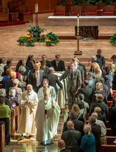 Cardinal Cupich leads the procession to the place of committal at the end of the funeral Mass for his friend Bishop Kevin Birmingham. (Deacon Randy Belice/Chicago Catholic)