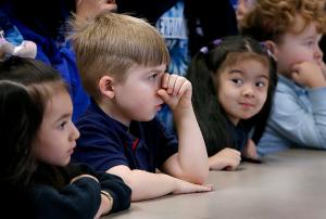 Students listen to instructions. (Karen Callaway/Chicago Catholic)