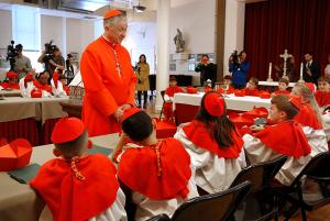 Cardinal Cupich speaks with a student cardinal.  (Karen Callaway/Chicago Catholic)