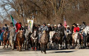 Miembros del Club Vaqueros Unidos, de Wadsworth, IL. hicieron la cabalgata hacia el Santuario el 3 de diciembre. Foto: Karen Callaway/Católico