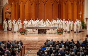 El cardenal celebra la Eucaristía con los obispos y miembros del clero. Foto: Diácono Randy Belice/Católico